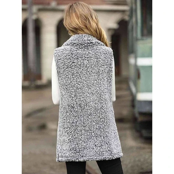 Longline Teddy Vest Jacket - Picture 8 of 11